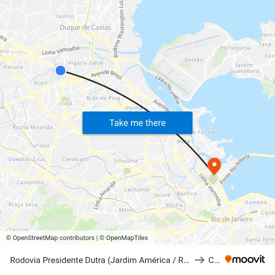 Rodovia Presidente Dutra (Jardim América / R. Min. Artur Costa) to Caju map