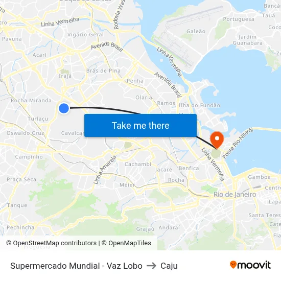 Supermercado Mundial - Vaz Lobo to Caju map