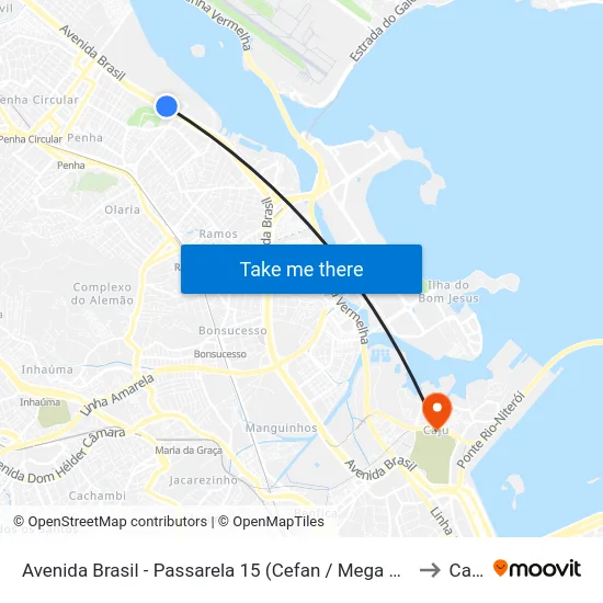 Avenida Brasil - Passarela 15 (Cefan / Mega Box) to Caju map