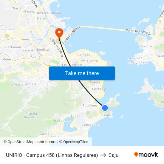 UNIRIO - Campus 458 (Linhas Regulares) to Caju map