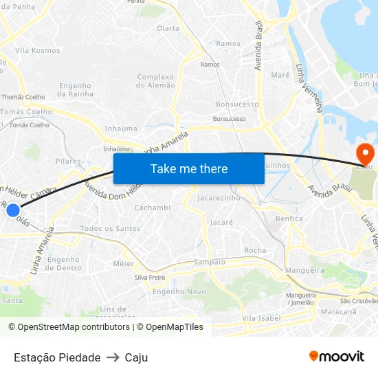 Estação Piedade to Caju map