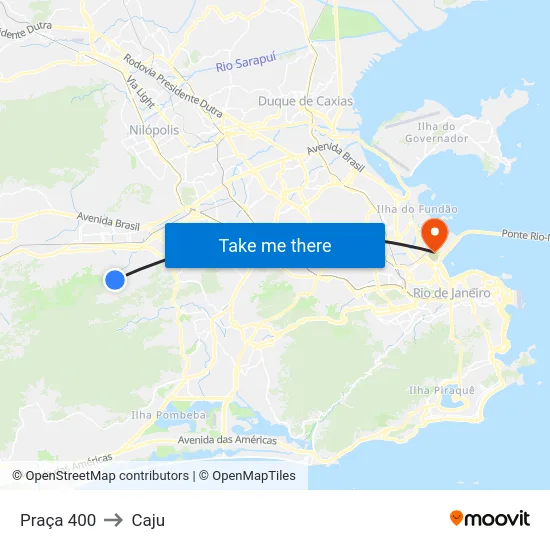 Praça 400 to Caju map