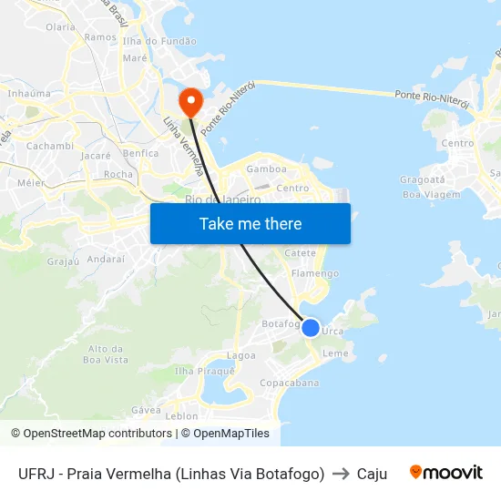 UFRJ - Praia Vermelha (Linhas Via Botafogo) to Caju map