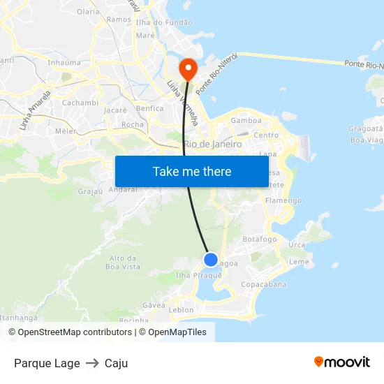 Parque Lage to Caju map
