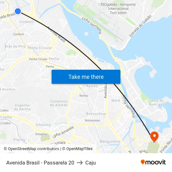 Avenida Brasil - Passarela 20 to Caju map