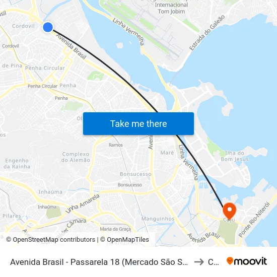 Avenida Brasil - Passarela 18 (Mercado São Sebastião) to Caju map