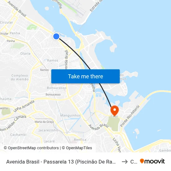 Avenida Brasil - Passarela 13 (Piscinão De Ramos - Sentido Zona Oeste) to Caju map