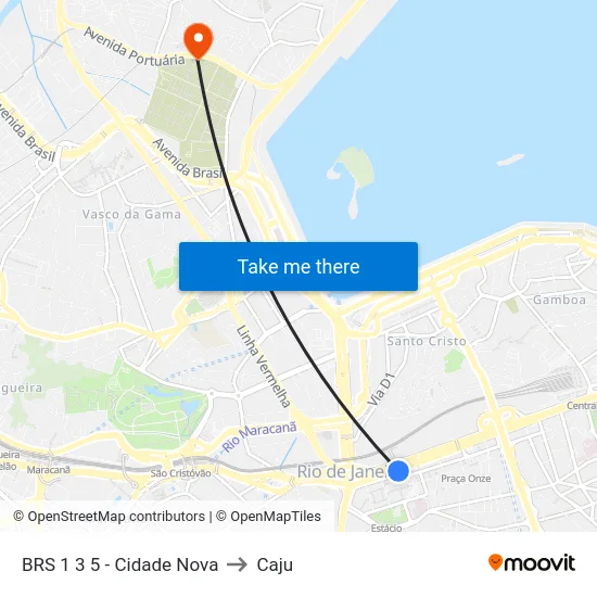 BRS 1 3 5 - Cidade Nova to Caju map