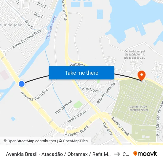 Avenida Brasil - Atacadão / Obramax / Refit Manguinhos to Caju map