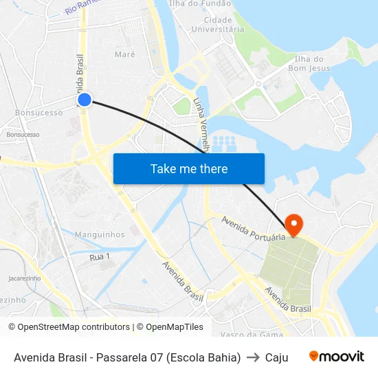Avenida Brasil - Passarela 07 (Escola Bahia) to Caju map