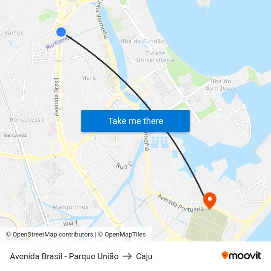 Avenida Brasil - Parque União to Caju map