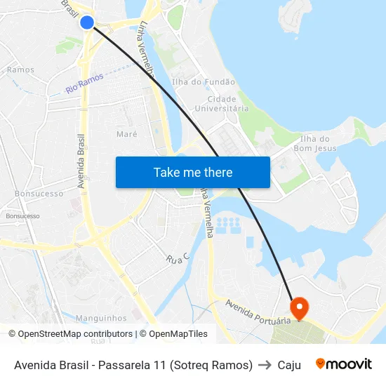 Avenida Brasil - Passarela 11 (Sotreq Ramos) to Caju map