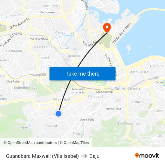 Guanabara Maxwell (Vila Isabel) to Caju map