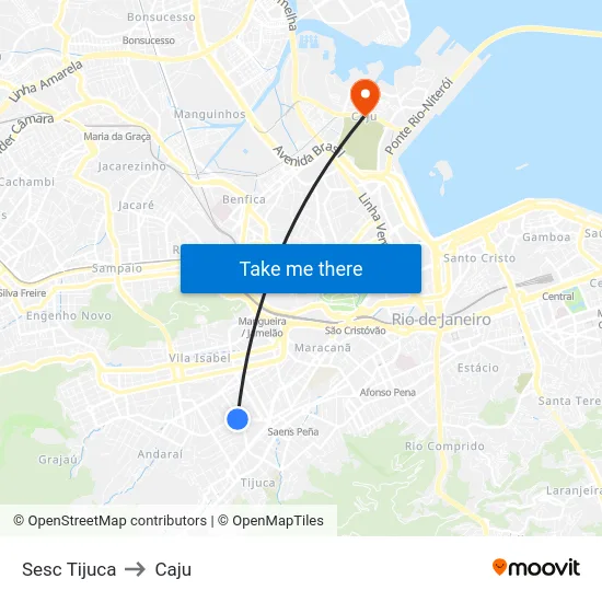 Sesc Tijuca to Caju map