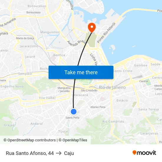Rua Santo Afonso, 44 to Caju map