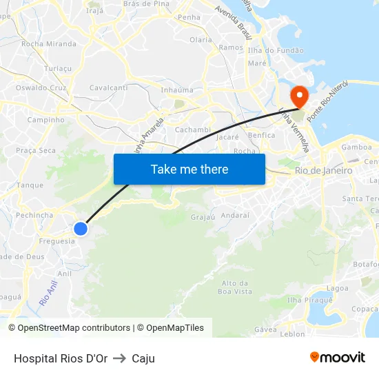 Hospital Rios D'Or to Caju map