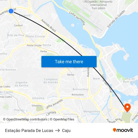 Estação Parada De Lucas to Caju map