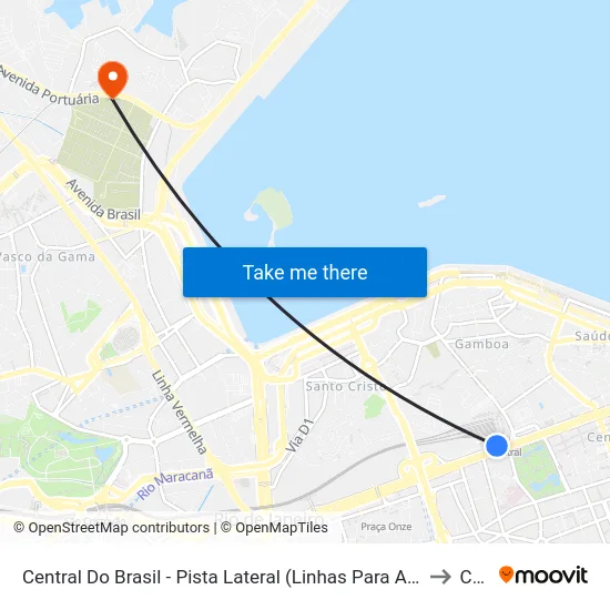 Central Do Brasil - Pista Lateral (Linhas Para A Zona Norte) to Caju map