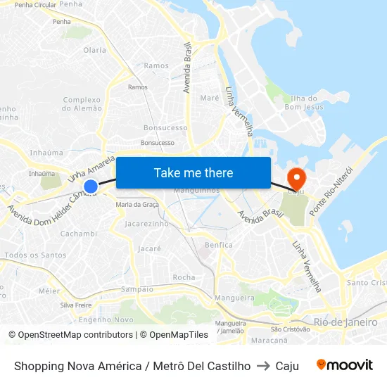 Shopping Nova América / Metrô Del Castilho to Caju map