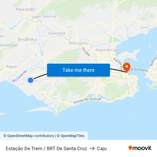 Estação De Trem / BRT De Santa Cruz to Caju map