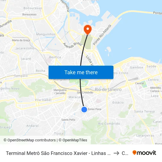 Terminal Metrô São Francisco Xavier - Linhas 621 E 623 to Caju map