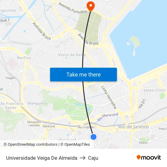 Universidade Veiga De Almeida to Caju map
