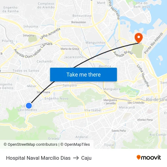Hospital Naval Marcílio Dias to Caju map