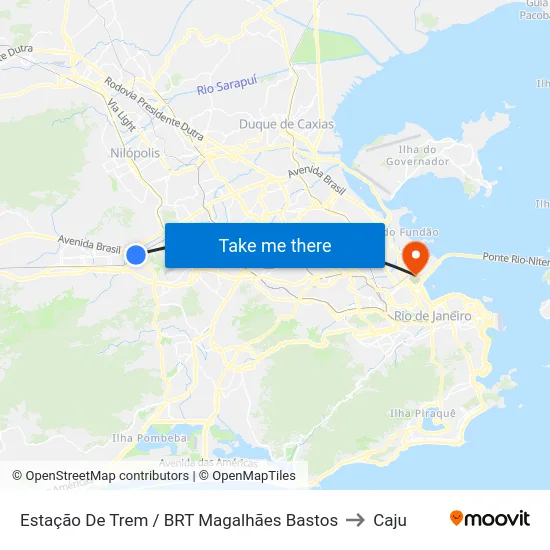 Estação De Trem / BRT Magalhães Bastos to Caju map