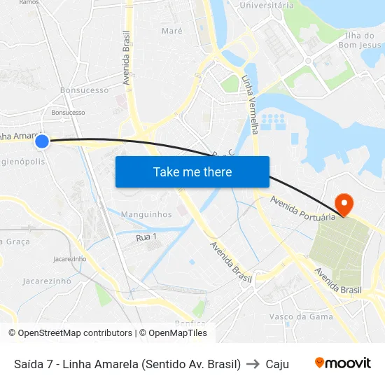 Saída 7 - Linha Amarela (Sentido Av. Brasil) to Caju map