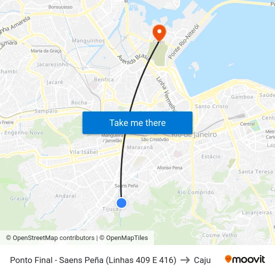 Ponto Final - Saens Peña (Linhas 409 E 416) to Caju map