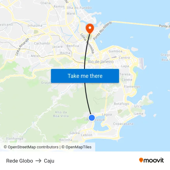 Rede Globo to Caju map