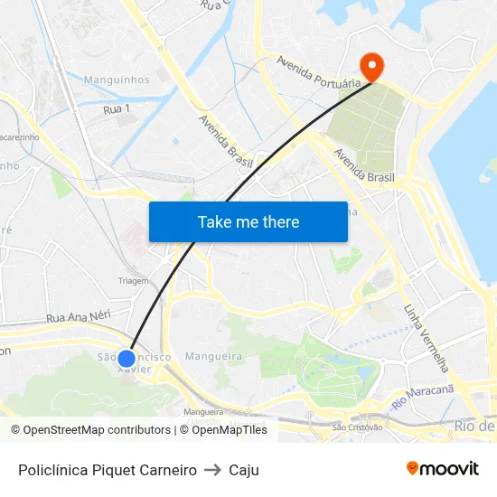 Policlínica Piquet Carneiro to Caju map