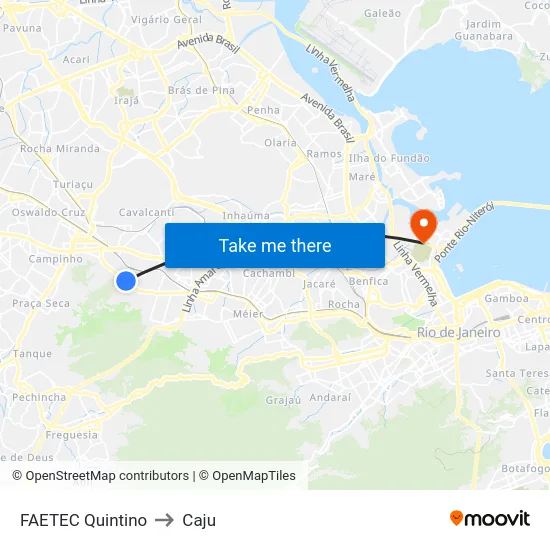 FAETEC Quintino to Caju map