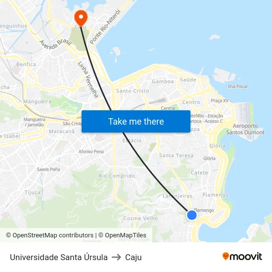 Universidade Santa Úrsula to Caju map