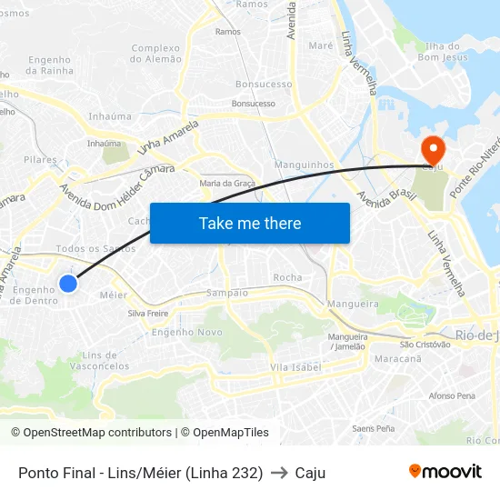 Ponto Final - Lins/Méier (Linha 232) to Caju map