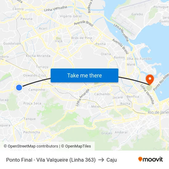 Ponto Final - Vila Valqueire (Linha 363) to Caju map