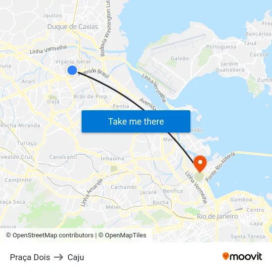 Praça Dois to Caju map