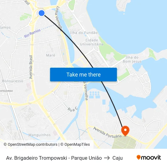Av. Brigadeiro Trompowski - Parque União to Caju map
