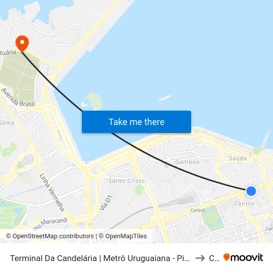 Terminal Da Candelária | Metrô Uruguaiana - Pista Lateral (Ideal / Paranapuan) to Caju map