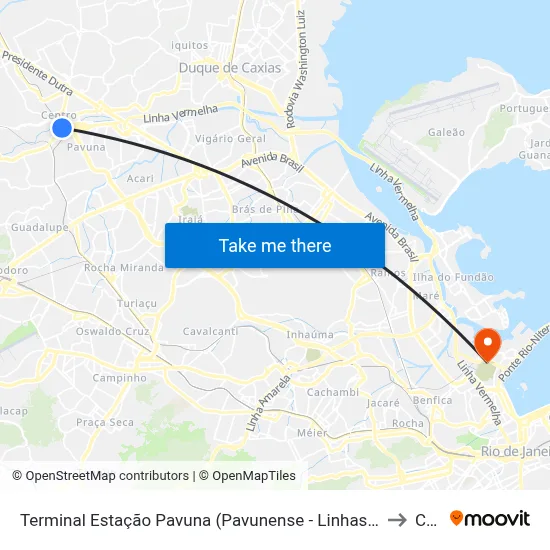 Terminal Estação Pavuna (Pavunense - Linhas Via Deodoro) to Caju map
