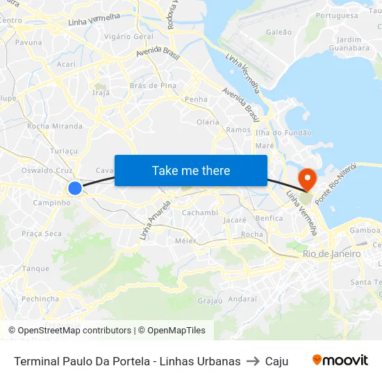 Terminal Paulo Da Portela - Linhas Urbanas to Caju map