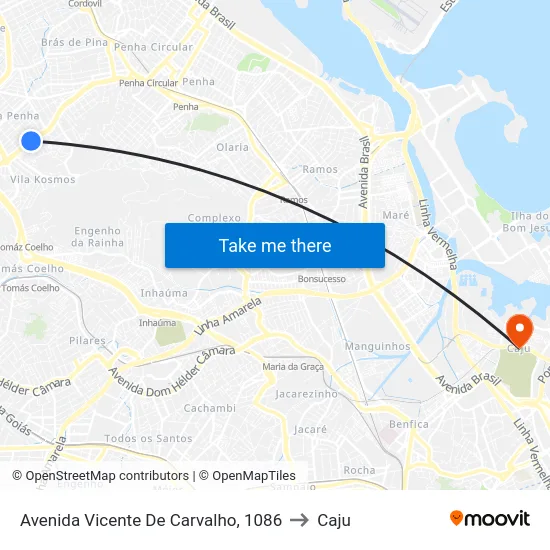 Avenida Vicente De Carvalho, 1086 to Caju map
