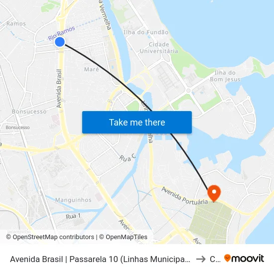 Avenida Brasil | Passarela 10 (Linhas Municipais Zona Norte / Intermunicipais) to Caju map