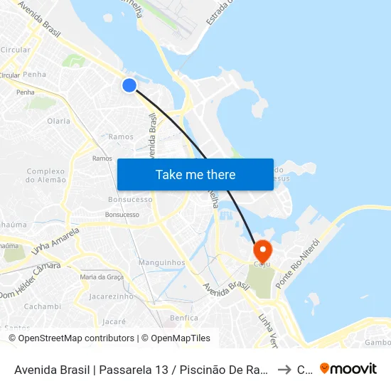 Avenida Brasil | Passarela 13 / Piscinão De Ramos (Sentido Centro) to Caju map