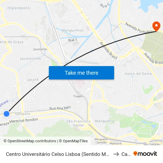 Centro Universitário Celso Lisboa (Sentido Méier) to Caju map