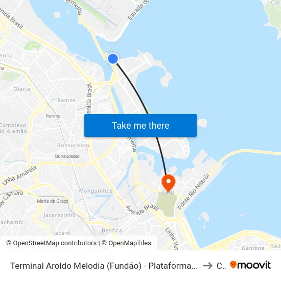 Terminal Aroldo Melodia (Fundão) - Plataforma Externa B - Sentido Av. Brasil / L. Vermelha to Caju map