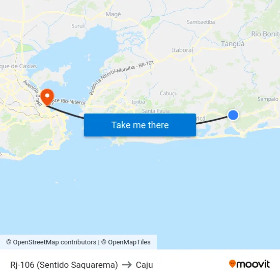 Rj-106 (Sentido Saquarema) to Caju map