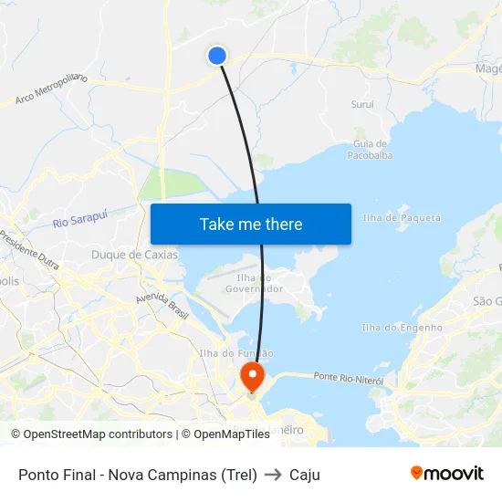Ponto Final - Nova Campinas (Trel) to Caju map