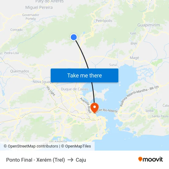 Ponto Final - Xerém (Trel) to Caju map