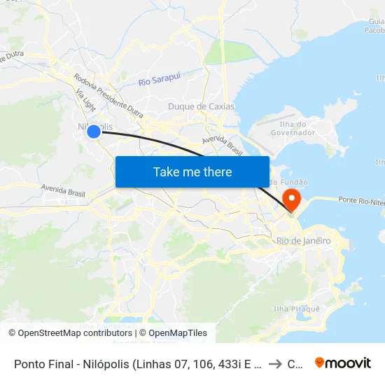 Ponto Final - Nilópolis (Linhas 07, 106, 433i E 437i) to Caju map
